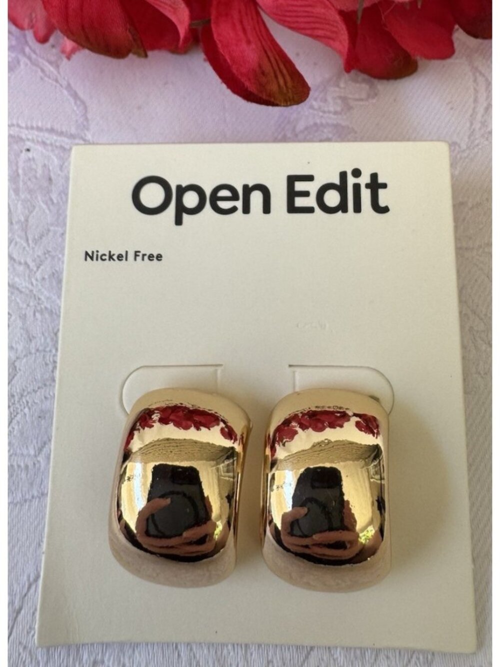 OPEN EDIT Wide Shiny Puffy Hoops Chunky Gold Rhodium Nickel Free Earrings NEW